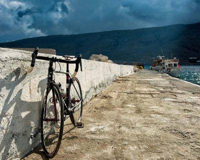 Our bike by the sea in Corthi Bay - Andros Island
