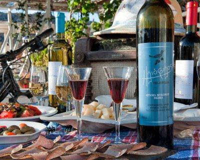 Tasting some authentic Mykonian delicacies and locally produced wine - Highlight from Gr Cycling's private tour in Mykonos