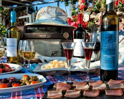 Wine tasting during our Private Cycling Tour around Mykonos Island