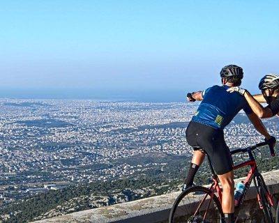 Road Cycling in Athens - Overlook of Athens city while climbing mountain Parnitha - Gr Cycling