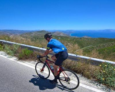 Climbing on Mt. Penteli. The view of the sea is the perfect company of the way up - Road Cycling in Athens by GrCycling