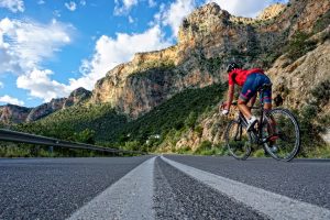 Entering the town of Leonidio with a road bike, cycling
