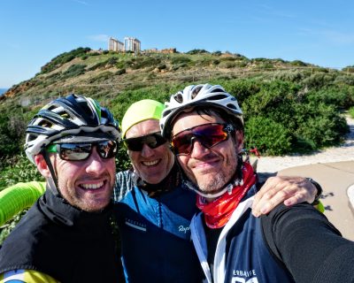 Cycling in Athens (Sounio): Me, Matthias and Frank